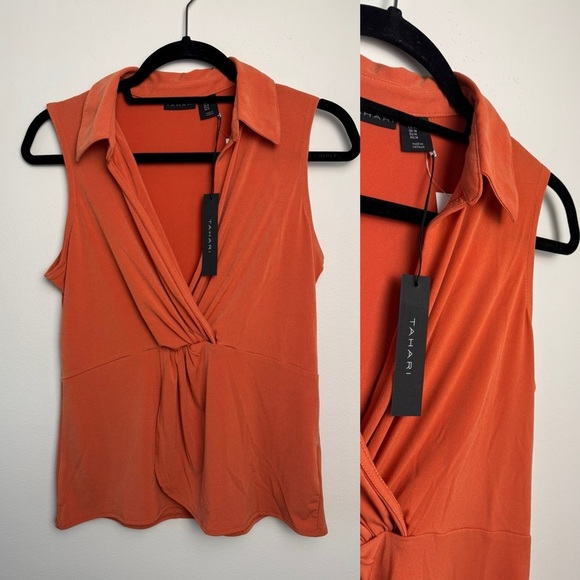 Tahari V-Neck Orange Top Career Bussines Classic Size M NWT - Picture 2 of 6